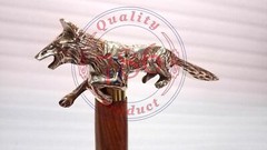 Designer Brass Running fox Handle Wooden Walking Cane Stick Handmade Decorative