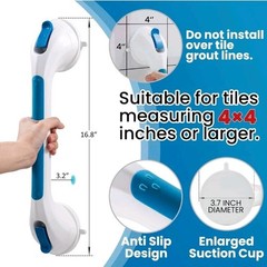 16.8-inch Suction Grab Bars for Shower & Bathtub, Blue, Glow in the Dark, 2-Pack