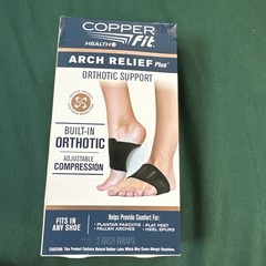 Copper Fit Health Unisex Arch Relief Plus Built In Orthotic Support Black One Sz