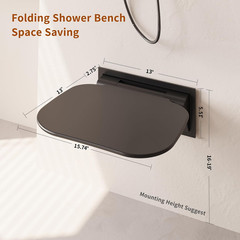 Folding Wall Mounted Shower Seat – 440Lb Capacity, Matte Black Finish