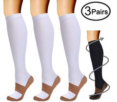 (3 Pairs) Copper Infused Compression Socks 15-20mmHg Graduated UNISEX S-XXL