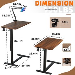 Overbed Table with Wheels, Adjustable Medical Bedside Table, Wood