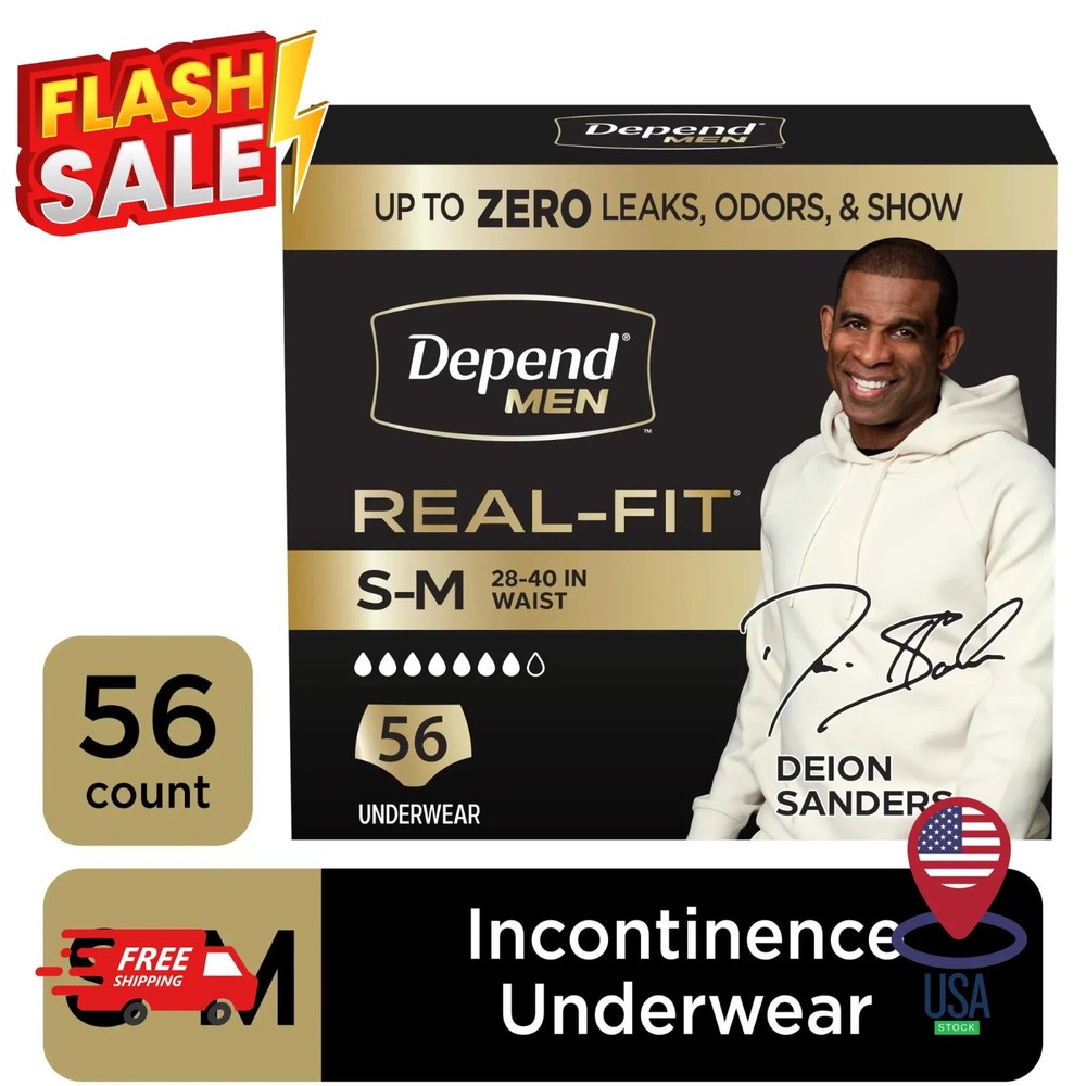 Depend Real Fit Incontinence Underwear for Men, Adult Diapers, S/M, Grey, 56