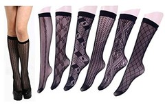 Womens Knee High Patterned Trouser Socks Dress Socks 5-10 Black 6 Styles