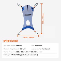 VEVOR Full Body Patient Lift Sling with Commode Opening Medical Aid Sling M-Size