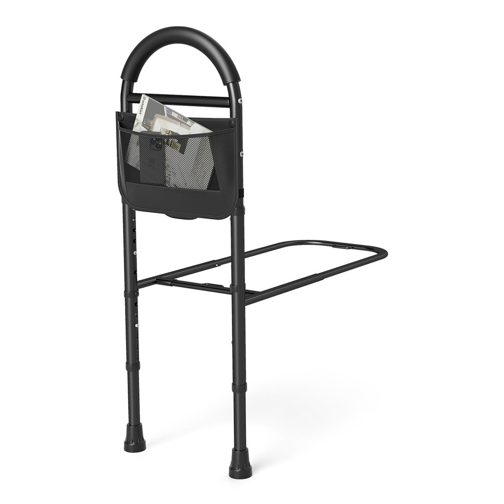 Height Adjustable Bed Rails for Elderly Safety w/Non-slip Handle Storage Pocket