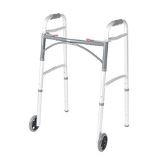 Lightweight Folding Walker with Wheels – Adjustable Height, Dual Push-Button, 5″