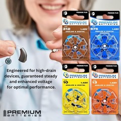 Size 675 PR44 1.45V Hearing Aid Batteries Blue Tab 60 Batteries