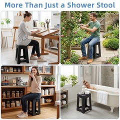 Foldable Shower Seat 17.7” Height Upgrade, Folding 17.7 Inches, Black