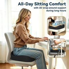 Large Memory Foam Seat Cushion for Tailbone Relief – Non-Slip & Washable Cover