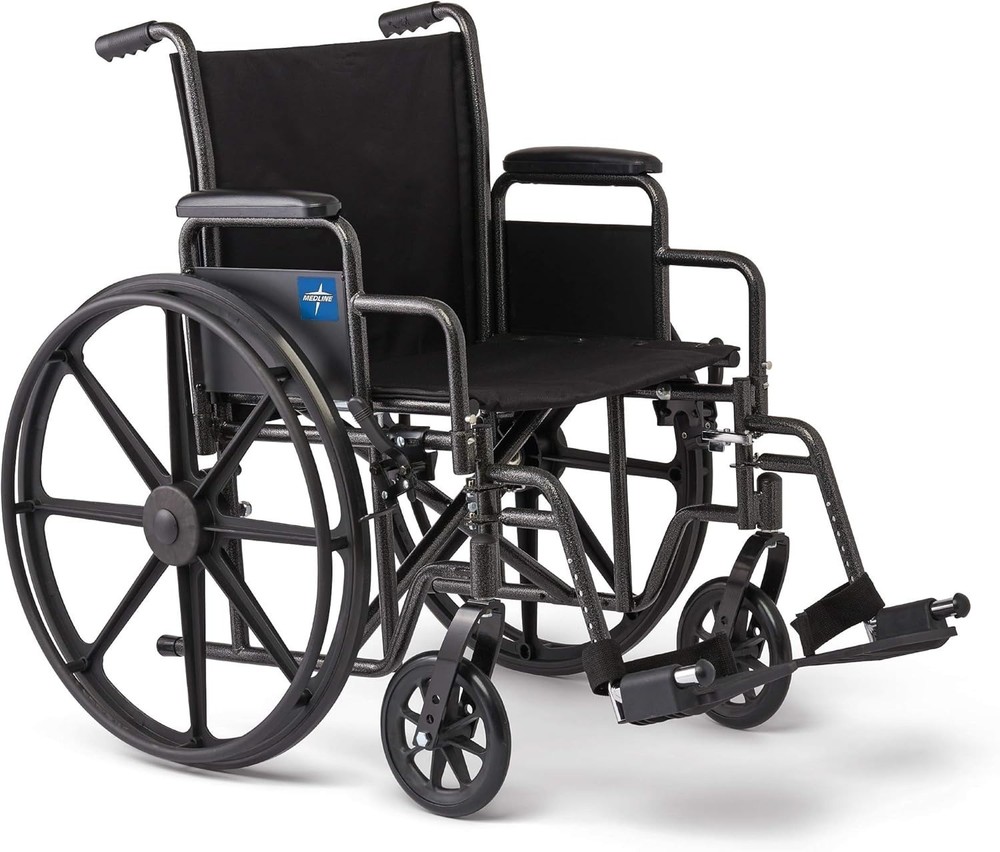 Medline Comfortable Folding Wheelchair w/ Swing-Back Desk-Length Arms