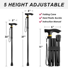 Walking Cane, Folding Cane for Man & Women, Portable Lightweight | 11″, Black