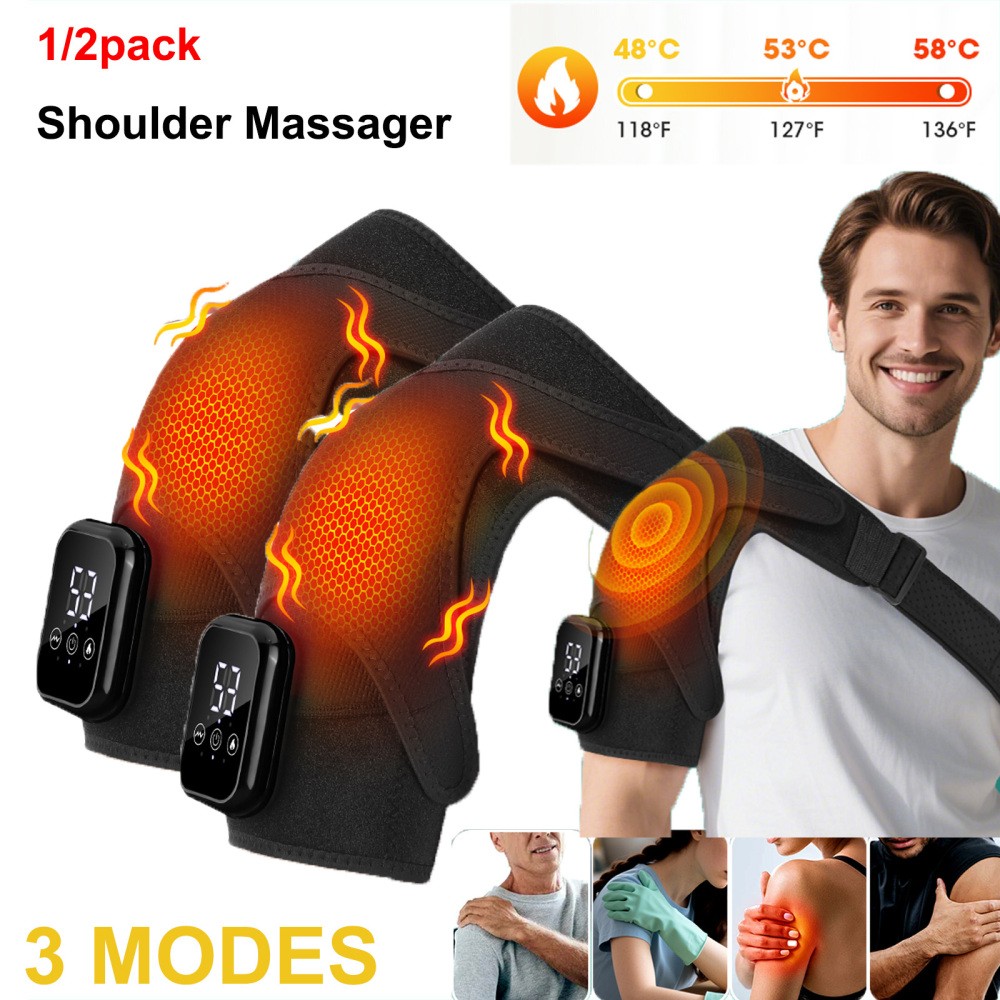 Cordless Shoulder Massager Pain Relief with 3 Vibration Modes, 3 Heating Levels