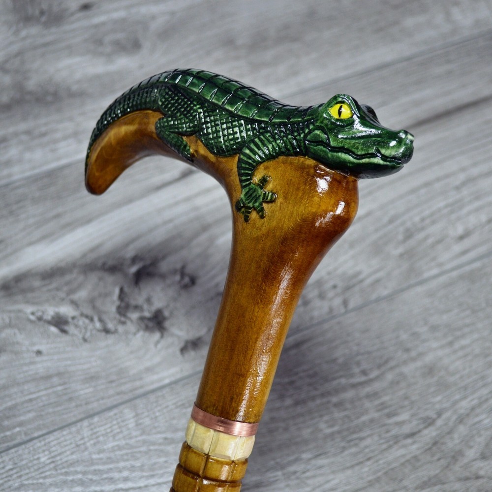 Cane Walking Stick Wooden carved Handmade – Alligator
