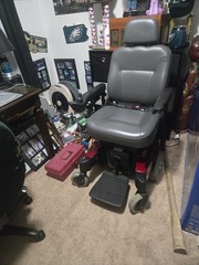 Power Wheelchair w/ Joystick & Footrest, 4-Wheel, Gray/Red/Black