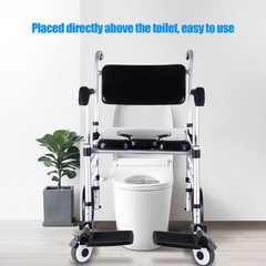 4 Wheels Commode Chair Padded Sea Multifunction Adjustable Height Raised Toilet