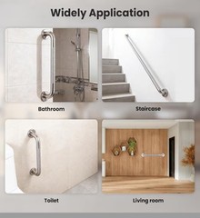 16 Inch Brushed Silver Stainless Steel Grab Bar with Knurled Grip, Sturdy & Stab