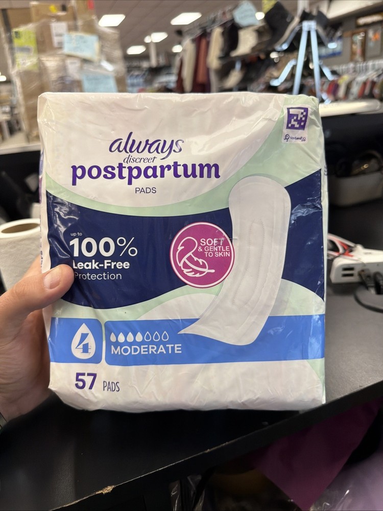 I-8. Always Discreet Postpartum Incontinence Pads, Moderate Absorbency, 57 Count