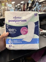 I-8. Always Discreet Postpartum Incontinence Pads, Moderate Absorbency, 57 Count