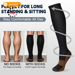 Double Couple 7 Pairs Copper Compression Socks for Men Large-X-Large, Black