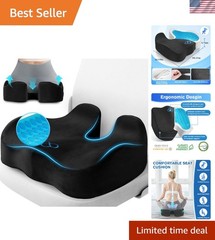 Tailbone Pain Relief Cushion with Removable Cover – Ergonomic Gel Comfort, Black