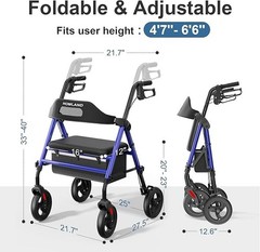 HOMLAND Andadores plegables con asiento para personas mayores, 4 ruedas