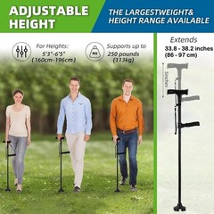 Twin Grip Folding Cane with LED Lights & SOS Alarm Adjustable, Portable, Secure