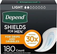 Depend Incontinence Shields for Men For Drips, Light Absorbency, 180 Count