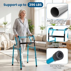 Costway One-button Folding Walker Aluminum Walking Frame w/ Adjustable Height