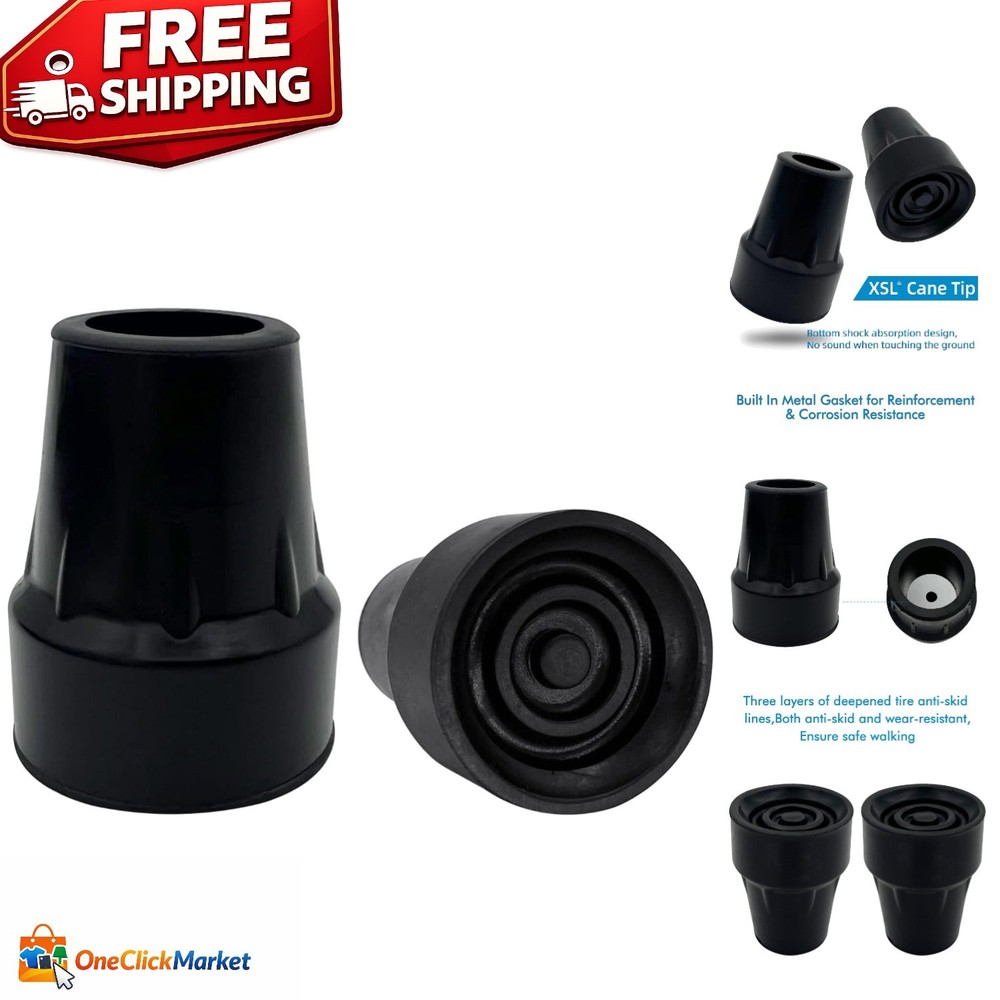 Metal Reinforced Replacement Cane Tips 7/8 Inch – Stability and Safety Pack of 2