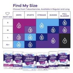 Always Discreet Adult Extra Heavy Long Incontinence Pads, Size 6 (45 Count)