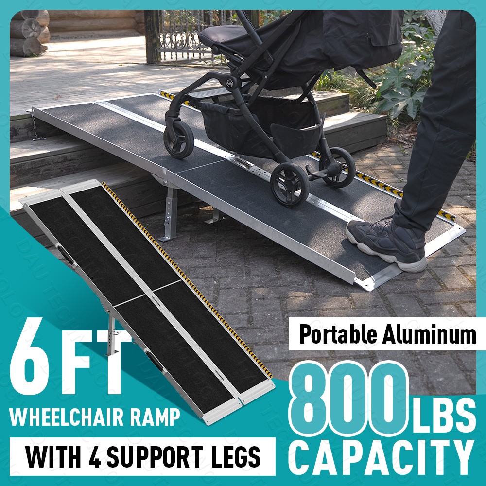6ft Wheelchair Ramp with 4 Support Legs, Seamless Portable Aluminum Ramps 800lbs