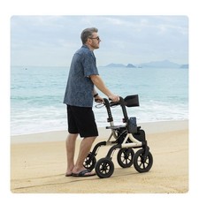 MAXWALK Rollator Walker with Seat Tall for Seniors 12″ Big Rubber Wheels | GOLD