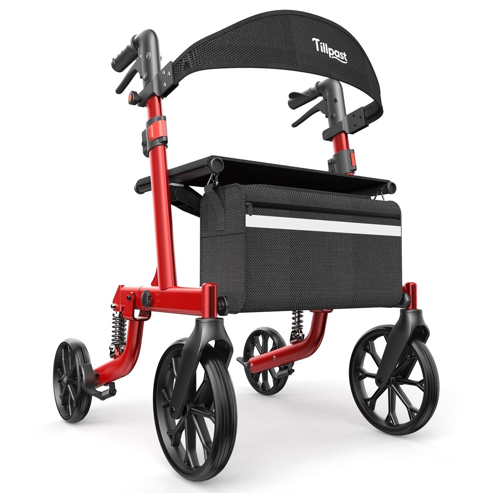 All Terrain Folding Rollator Walker for Seniors with Seat Lightweight Adjustable