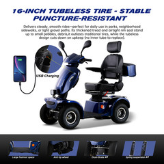 1000W 4-Wheel Heavy Duty Mobility Scooters w/ 16″ Tire for Seniors 500lbs 15MPH
