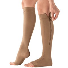 Silver Steps EZ Zip Open Toe Compression Socks, 20-30 mmHg, Beige, LG