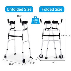 Folding Aluminum Alloy Wheel Walking Frame Adjustable Walker W/Armrest Support