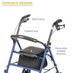 Drive Medical Four Wheel Rollator Rolling Walker with Fold Up Removable Back Sup