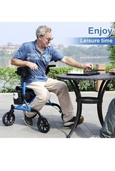 WALK MATE ROLLATOR WALKER Padded Seat & Backrest Cup Holder 8”Wheels Blue