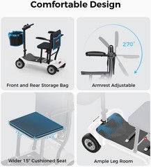 39.7Lb Ultra-Lightweight 4-Wheel Mobility Scooter – Portable & Foldable Scooter