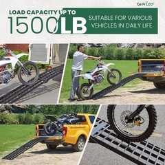 10ft Motorcycle Ramp 1500LBS Capacity, 120″x17.7″ Black Truck Ramps, W:17.7″