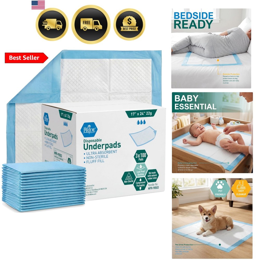 Disposable Underpads 17“ x 24“ 100-Count Incontinence Pads, Bed Covers, Pup…