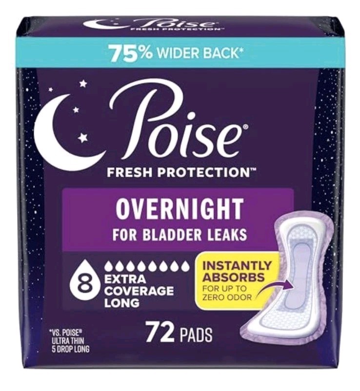 Poise Overnight Incontinence Pads For Women, Overnight 8, 72 Count FREE SHIPPING