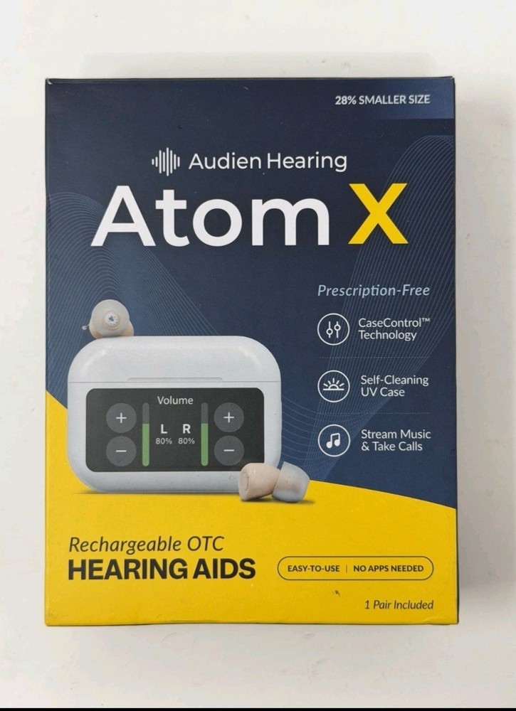 AUDIEN HEARING ATOM X RECHARGEABLE OTC HEARING AIDS BRAND NEW BLUETOOTH