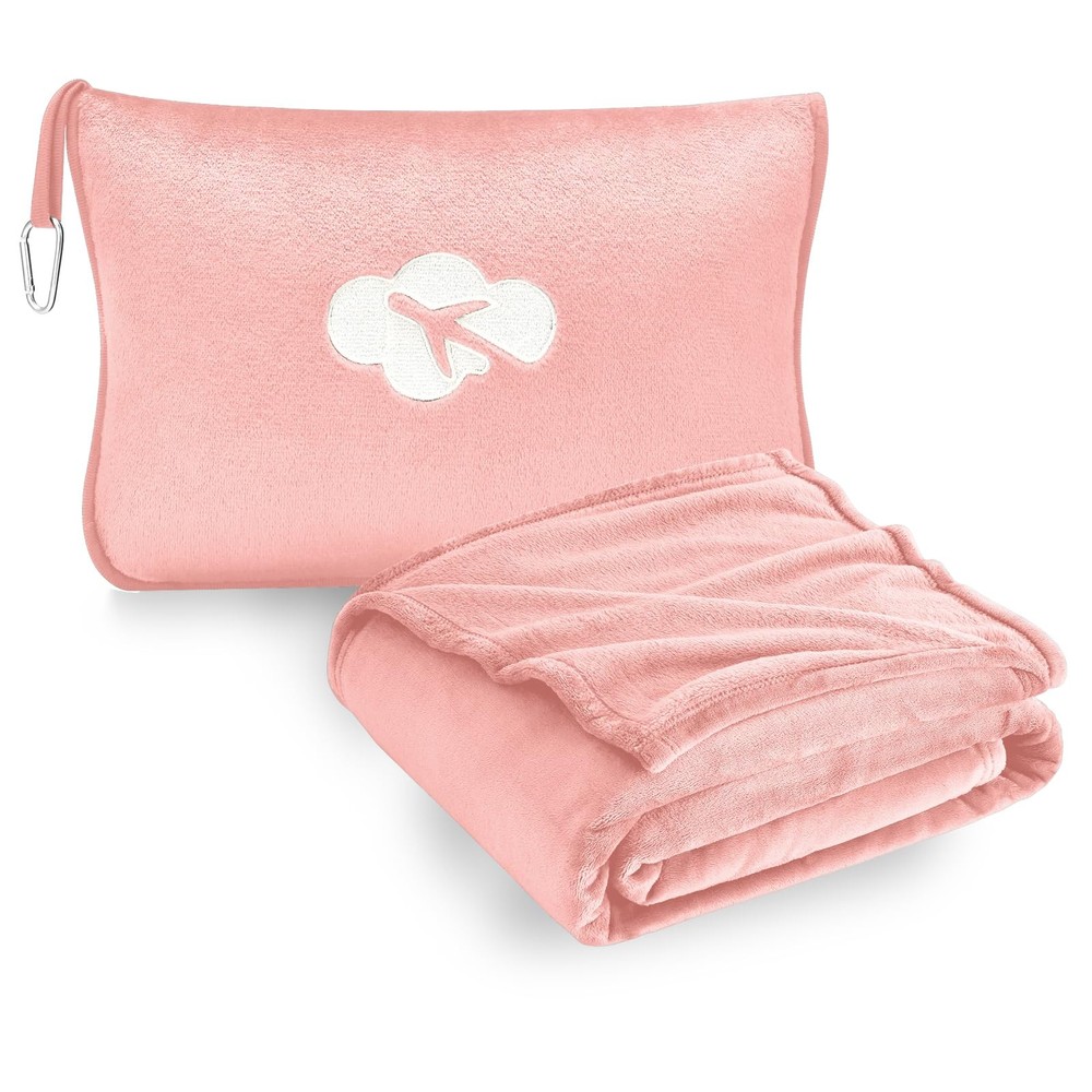 Travel Blanket and Pillow Compact, Premium Solid Pink(40″*65″), Pink