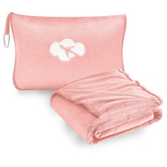 Travel Blanket and Pillow Compact, Premium Solid Pink(40″*65″), Pink