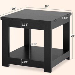 Black End Table, 20×20 Inch Square Side Table for Living Room, Large Wood Accent