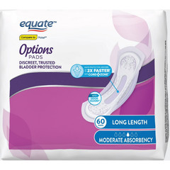 Equate Options Women’s Incontinence Pads Long Length 60 Ct Leak Protection