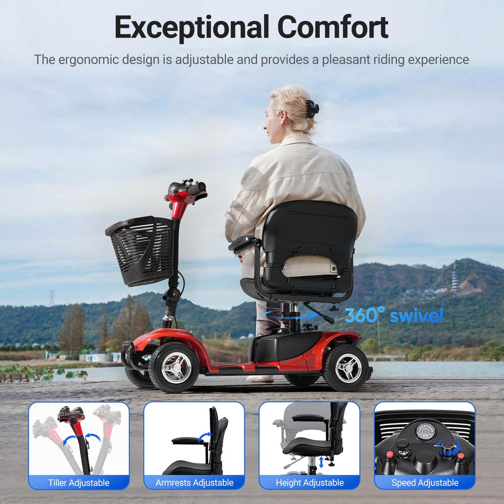 4 Wheels Mobility Scooter Power FoldingTravel Wheelchair Scooter Swivel Seats US