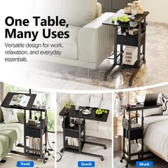 Height Adjustable Overbed Table with Wheel and Charging Station, Tiltable Des…